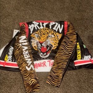 Stylish Black and Brown Graffiti Women's Jacket